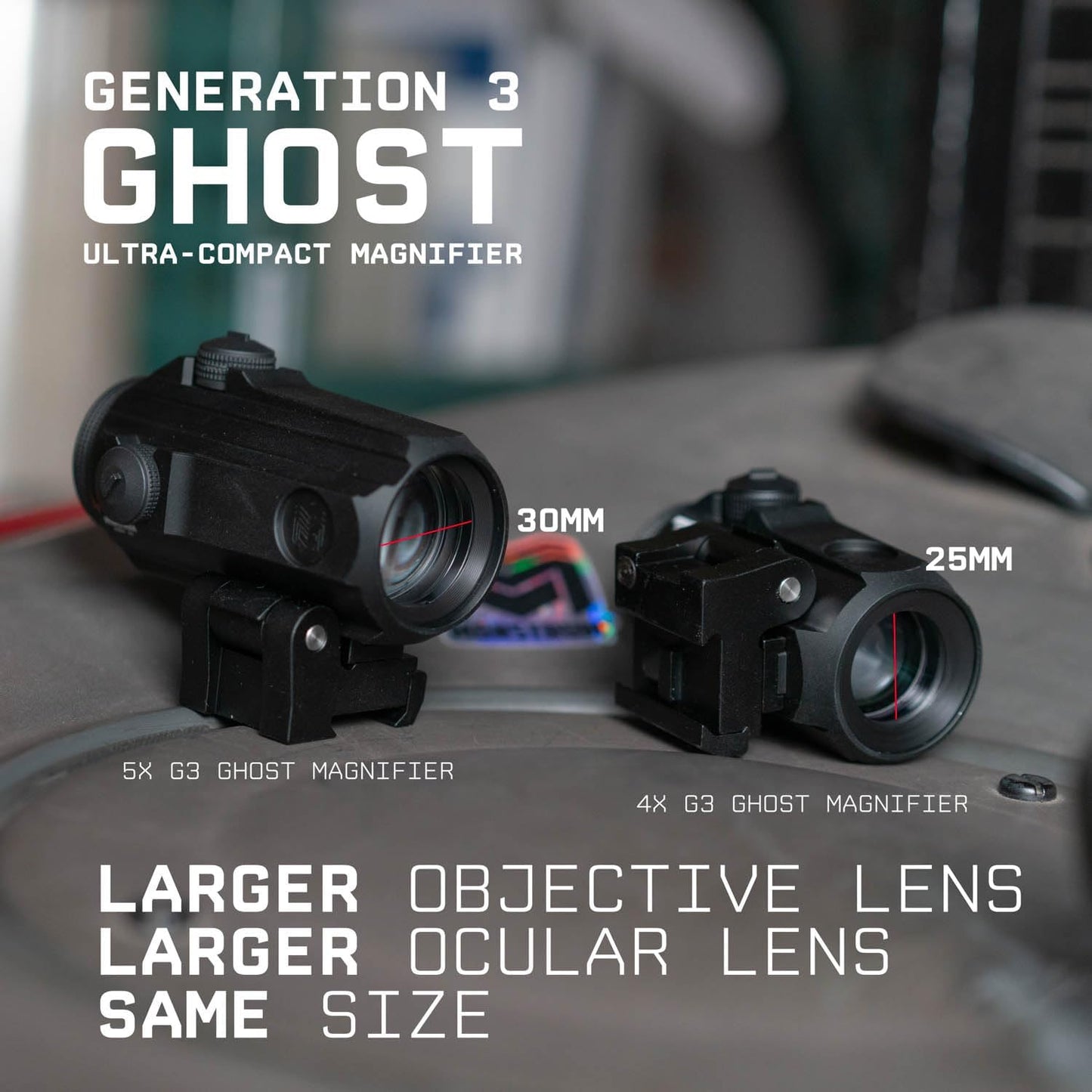 Monstrum Ghost G3 5X Micro Magnificador com Montagem Flip-to-Side – Potência e Nitidez em um Formato Ultra-Compacto!