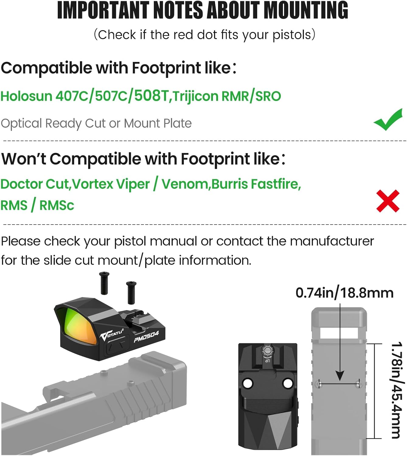 Red Dot Votatu PMD504-R – Compacto com Shake Awake, Compatível com Footprint RMR