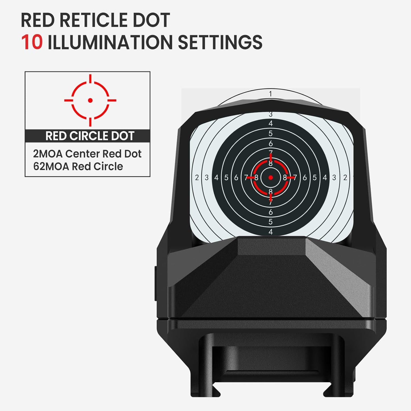 Red Dot VOTATU Para Espingardas e Carabinas RMD502‑ER Shake Awake 2MOA + Círculo 62MOA, IPX7, Montagem Picatinny