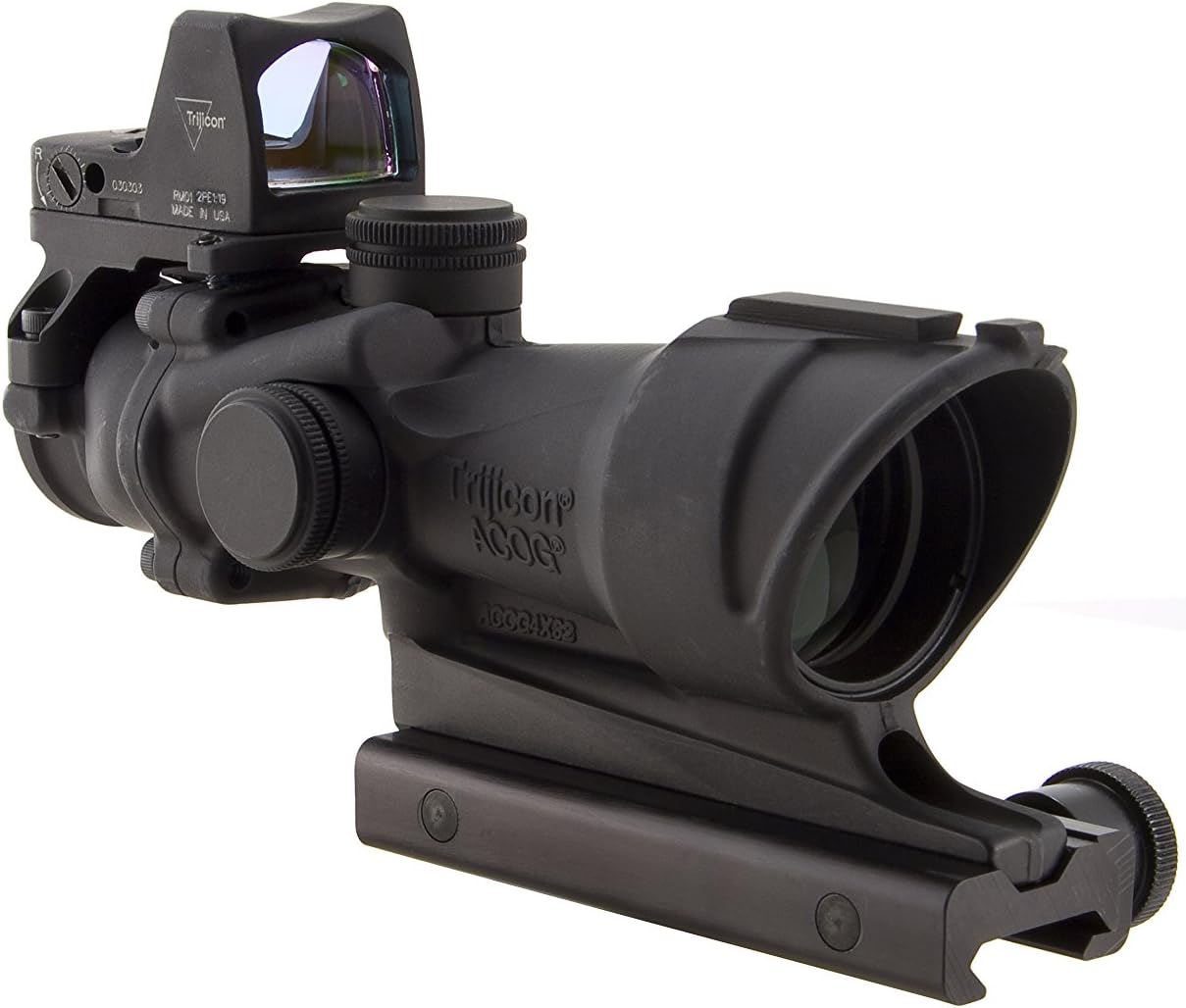COMBO TRIJICON ACOG 4x32 LED + RED DOT RMR – Retículo Âmbar .223 | Montagem Colt Knob