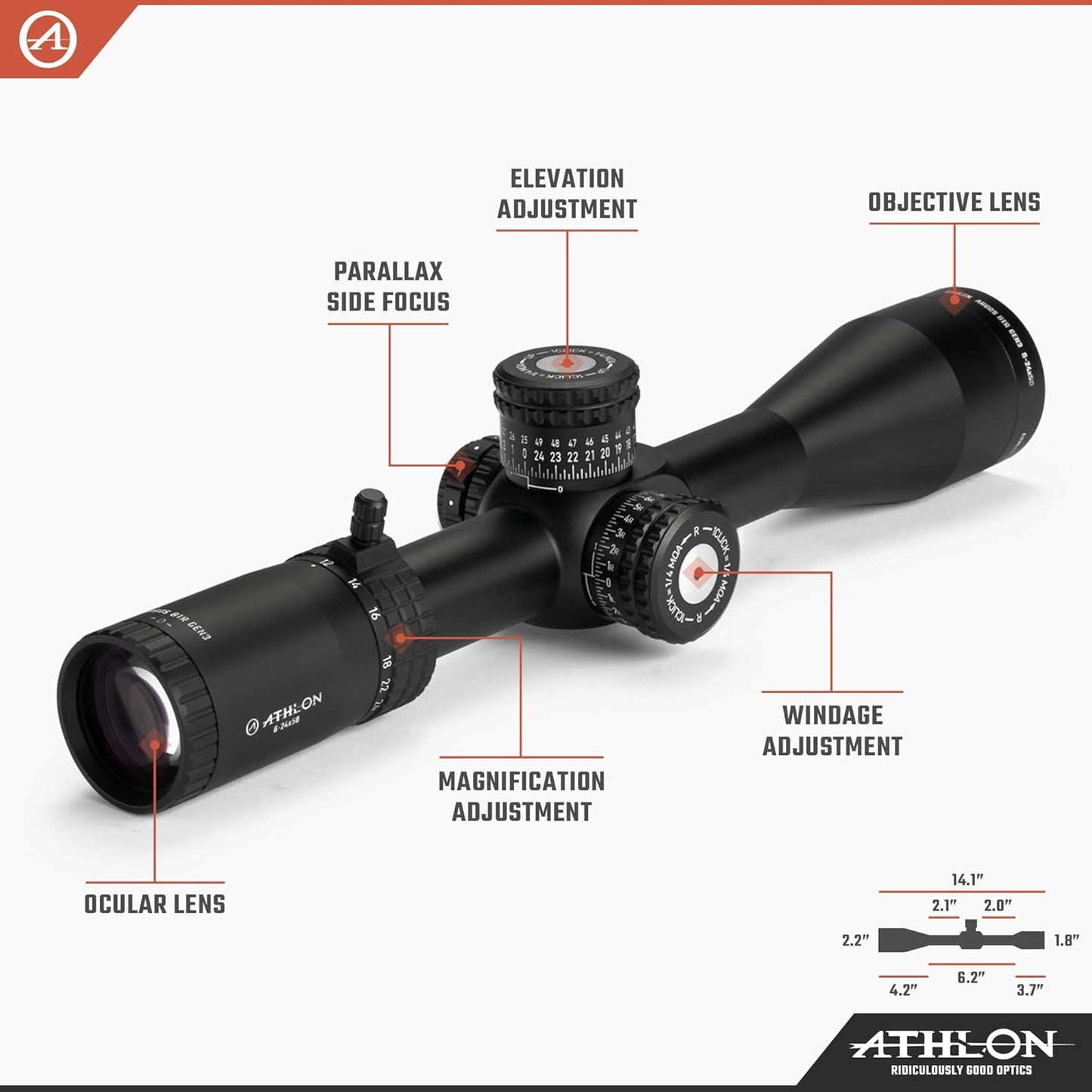 Athlon Argos BTR Gen3 6-24x50 APLR11 FFP IR MOA – Retículo Iluminado, Zero Stop, Tubo 30mm