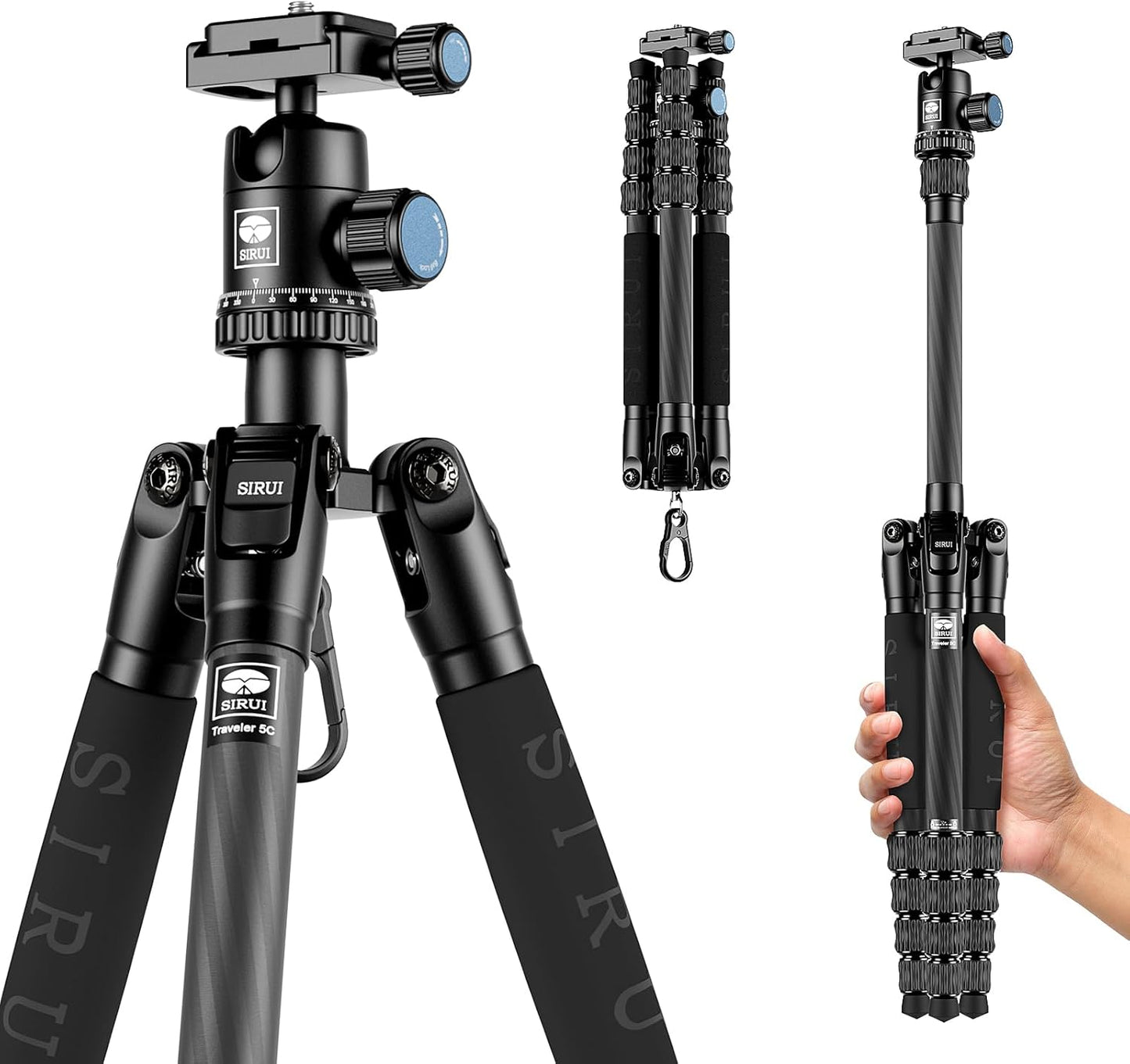 Tripé Sirui Traveler 5C Carbon Tripod 54,3″ | 0,85 kg | 4 kg Load | Arca Ball Head