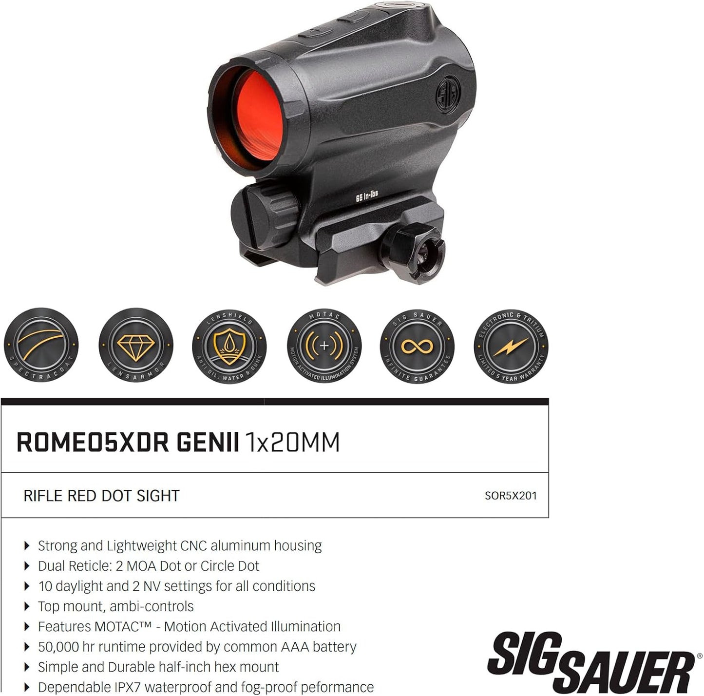 Sig Sauer ROMEO5 XDR Gen II 1x20mm – Dual Reticle Red Dot Sight | SOR5X201