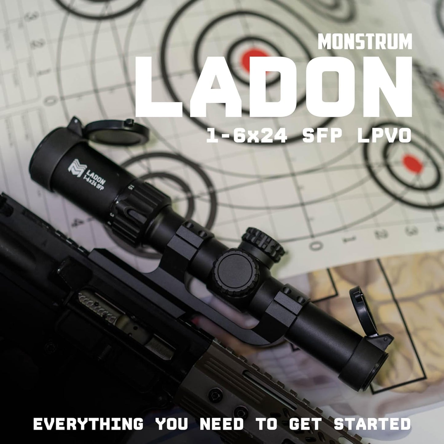 Monstrum Ladon 1–6x24 SFP LPVO — Versatilidade tática e custo-benefício para ARs e rifles de uso prático.