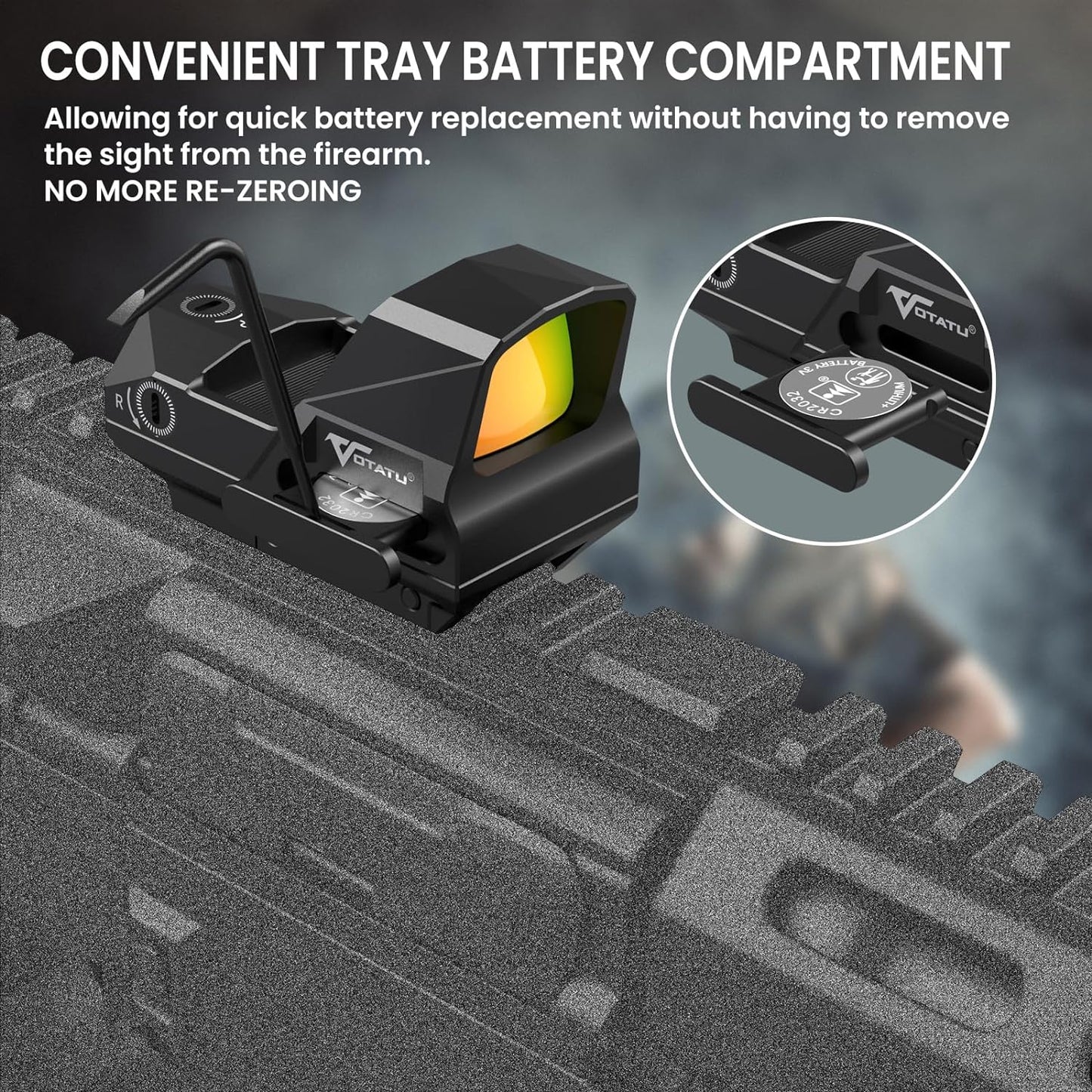 Red Dot VOTATU Para Espingardas e Carabinas RMD502‑ER Shake Awake 2MOA + Círculo 62MOA, IPX7, Montagem Picatinny