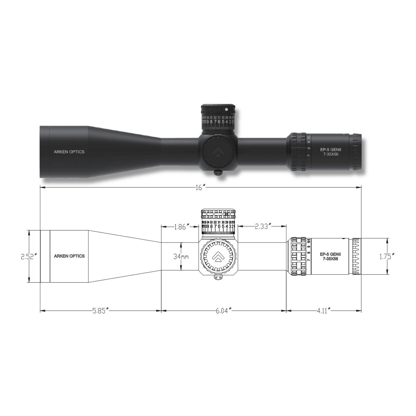 Luneta Arken Optics EP-5 7-35X56 Gen 2 FFP Illuminated MIL VPR Zero Stop 34mm Tube