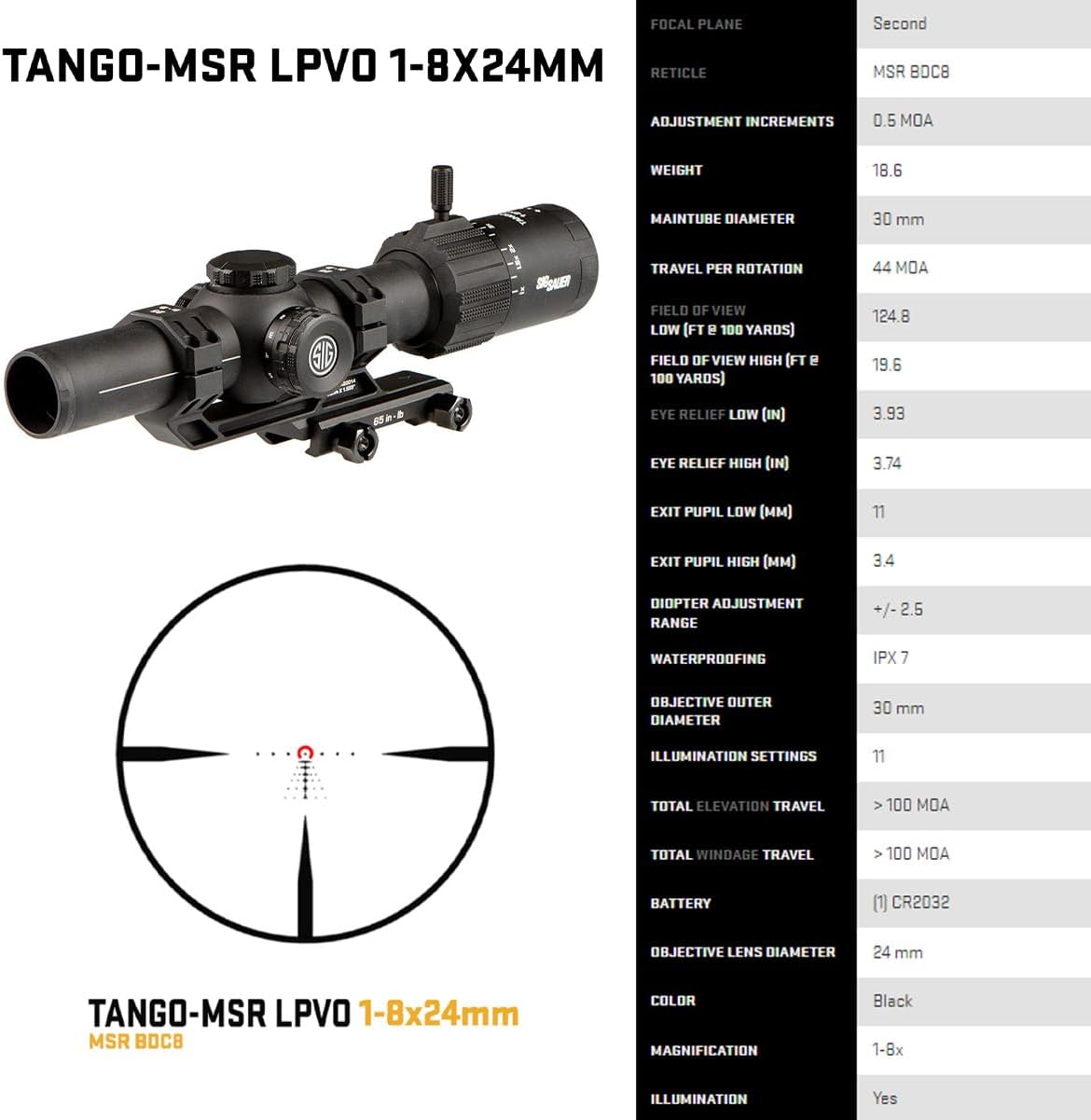 LPVO Sig Sauer TANGO-MSR 1-8x24mm – Versatilidade, velocidade e precisão em um só pacote