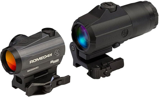 Combo Sig Sauer Romeo4H Red Dot Ballistic Circle Dot + Juliet4 4x Magnifier | Mira Tática Premium para AR-15 e Rifles