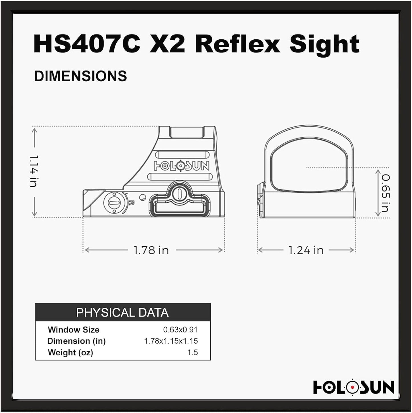 Red Dot Holosun HS407C X2 2 MOA Dot Open Reflex Sight