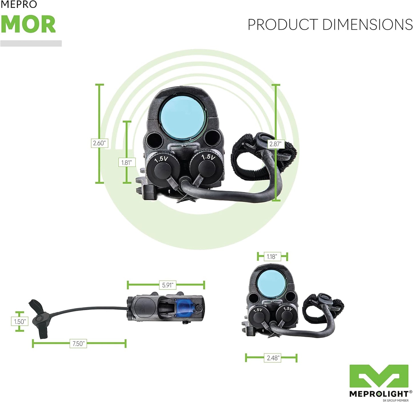 Red Dot Meprolight MOR PRO 2.2 MOA Bullseye Multi-Purpose Tritium/Adj LED Illum Reflex Sight w/Green & IR Lasers