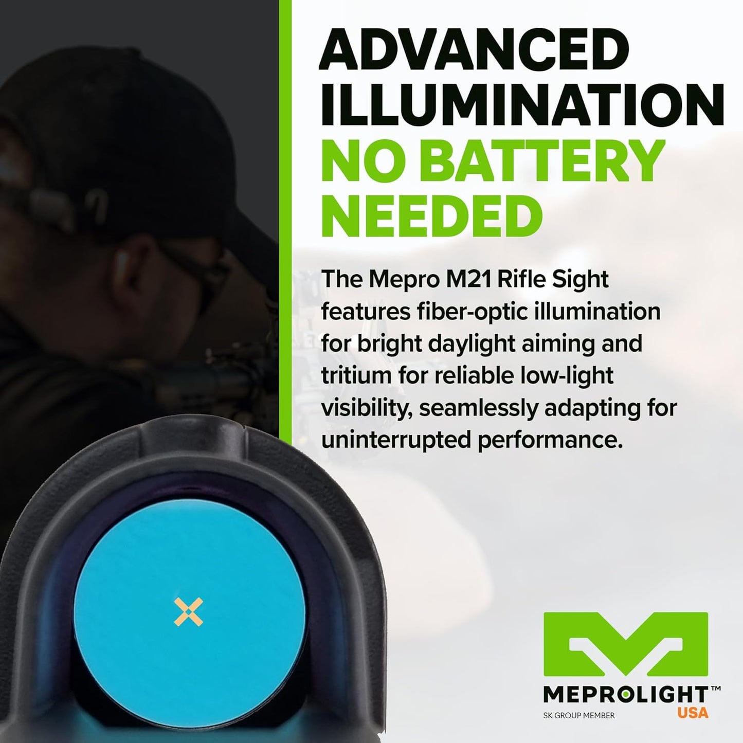 Red Dot Meprolight M21 4.3 MOA Bullseye Day/Night Tritium Illum Reflex Sight w/Picatinny Rail Adapter