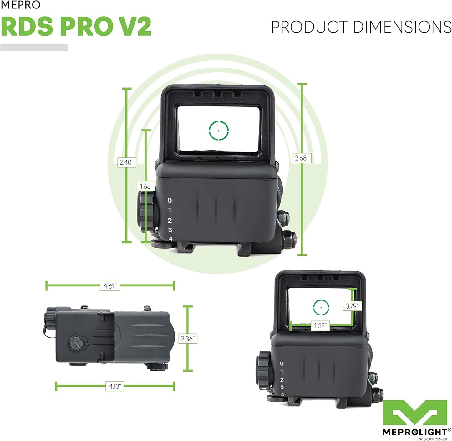 Red Dot Meprolight RDS PRO V2 Green 2.2 MOA Bullseye Military-Grade Reflex Sight