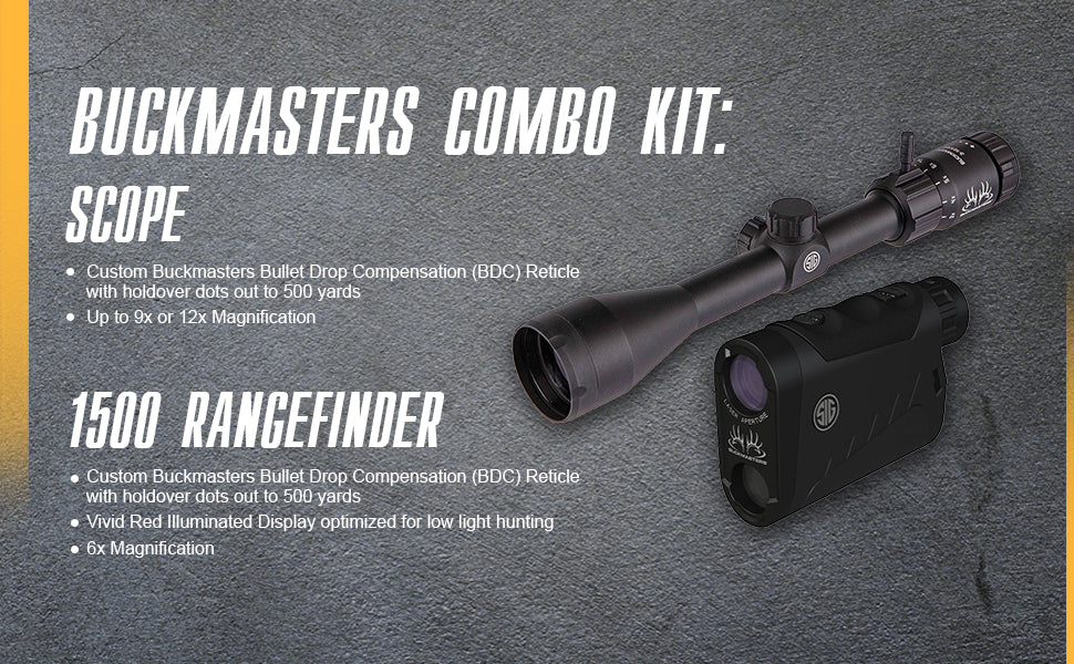 Sig Sauer Buckmasters Combo: Luneta 3-9x40mm + Telêmetro KILO1500 – Precisão completa para sua caçada!