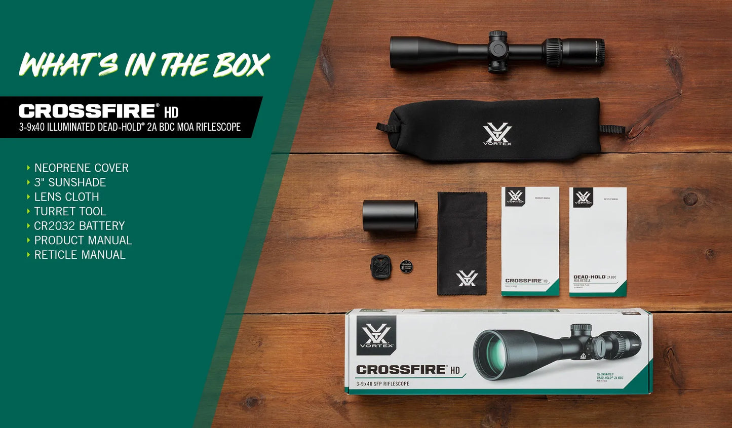 Vortex Crossfire HD 3-9x40 – Retículo Iluminado Dead-Hold 2A BDC (MOA) | A clássica de caça com mais visibilidade