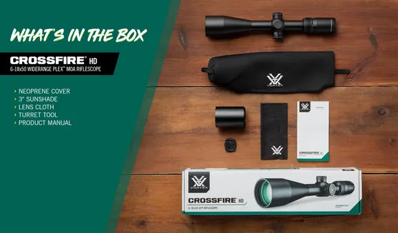 Vortex Crossfire HD 6-18x50 – Illuminated Dead-Hold 2A BDC (MOA) | Mais alcance, mais visibilidade, mais acertos