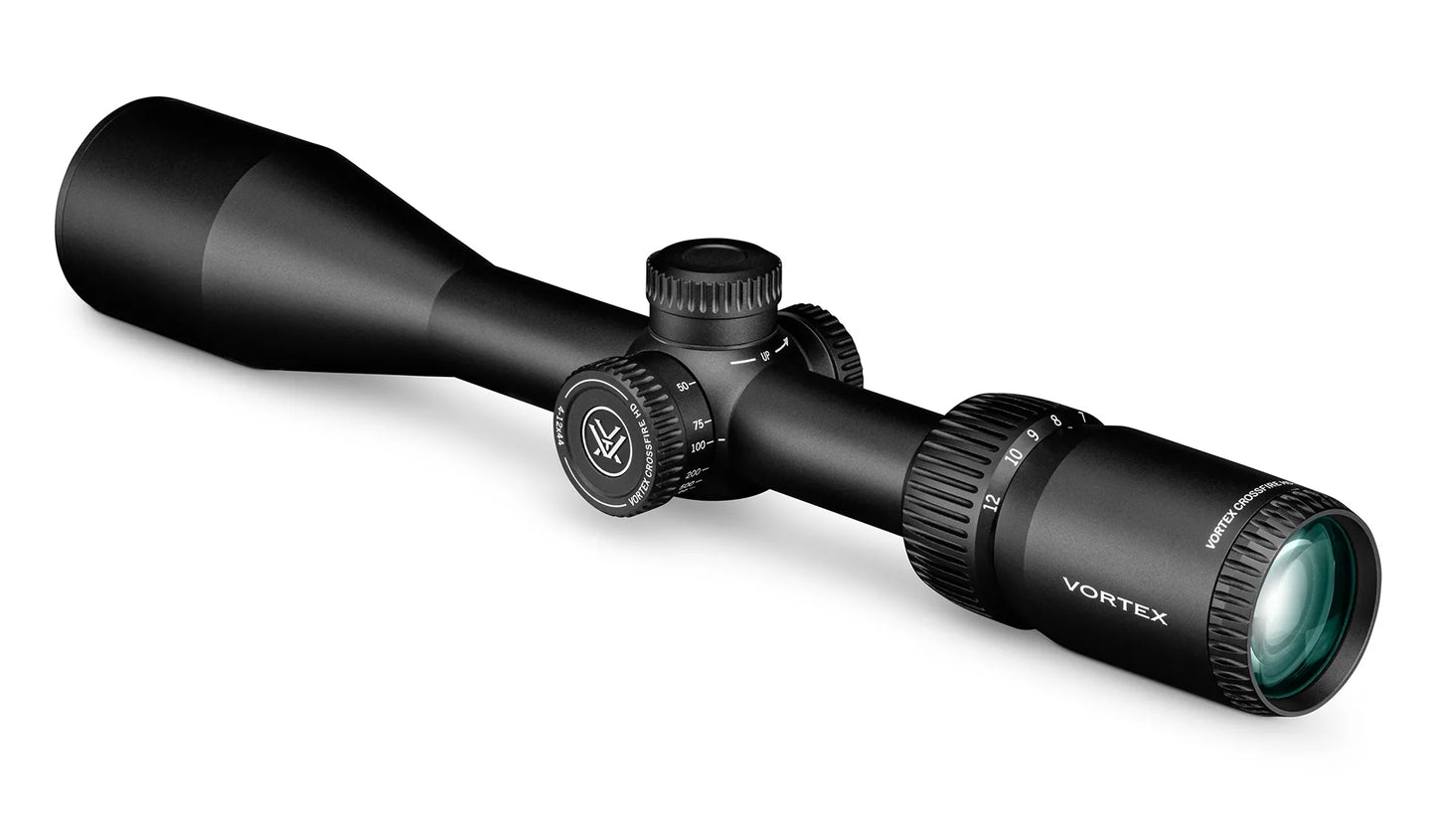 Vortex Crossfire HD 4–12x44 – Dead-Hold® BDC (MOA) | SFP Luneta versátil para caça em campo aberto e tiro recreativo de 100–400+ m