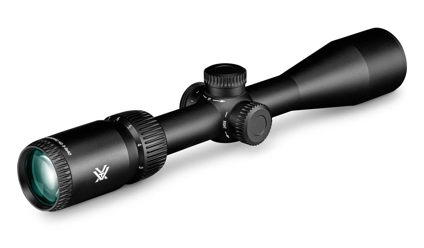 Vortex Crossfire HD 3-9x40 – Retículo Iluminado Dead-Hold 2A BDC (MOA) | A clássica de caça com mais visibilidade